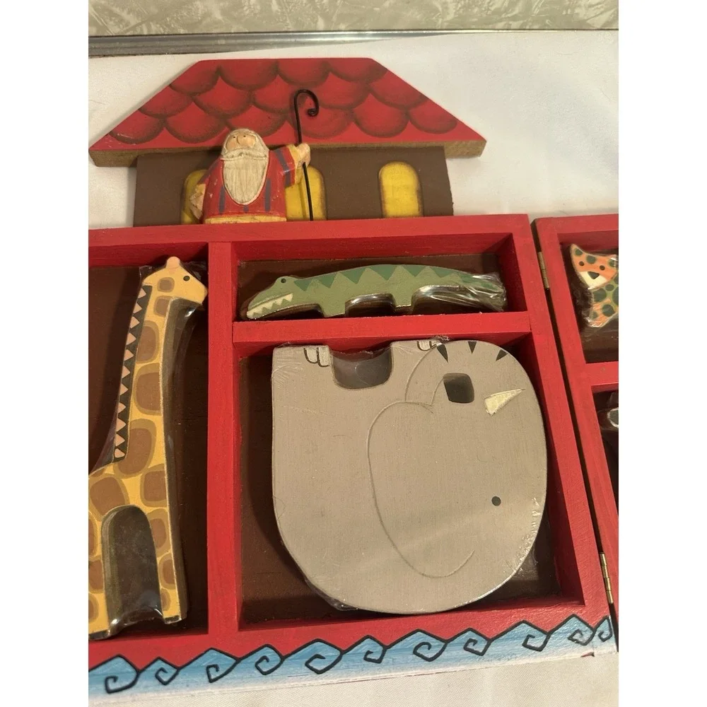 Vintage Wooden Noah's Ark Toy Set Animals Puzzle Box Made in China